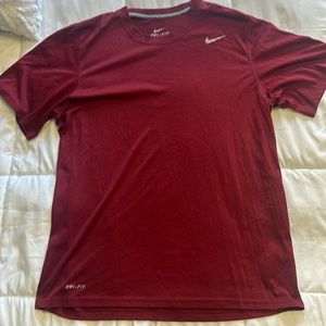 Maroon nike dri-fit workout shirt